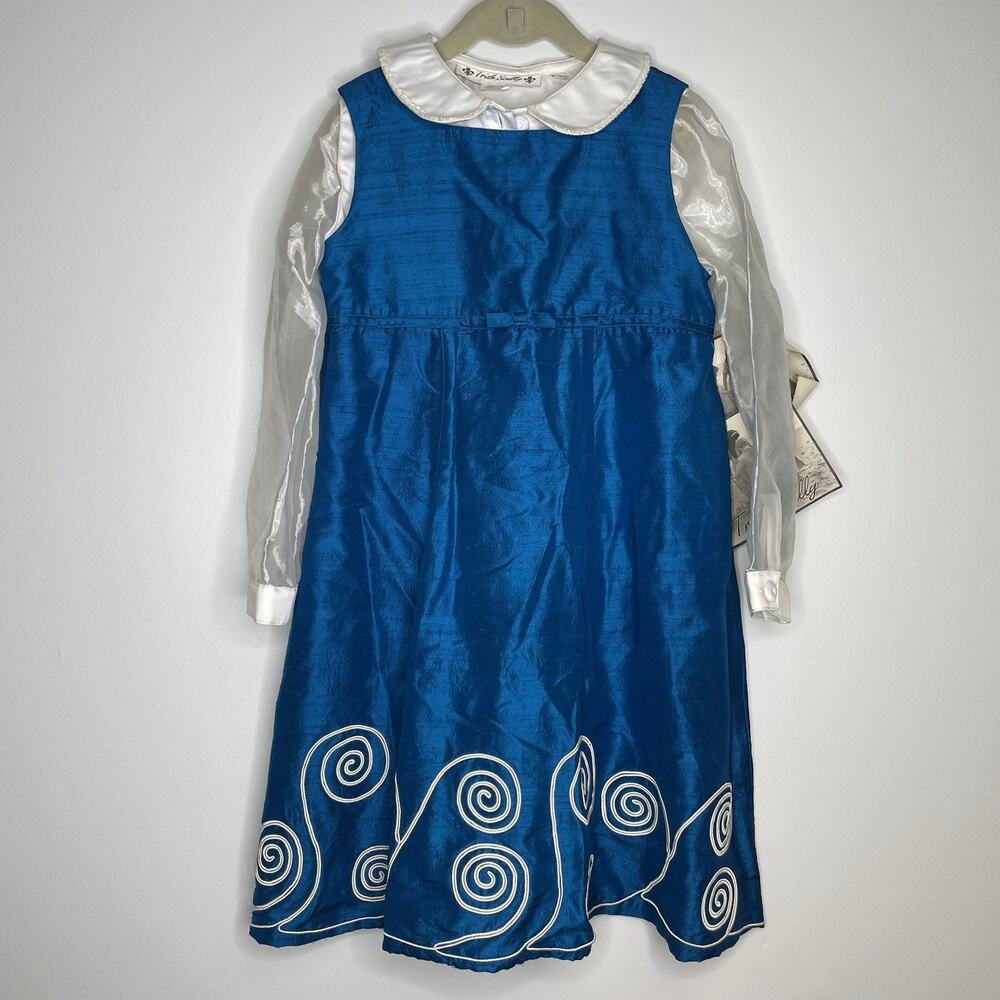 Trish Scully Girls Two-Piece Long Sleeve Silk Dress Set - Teal - Girls 6 - NWT!